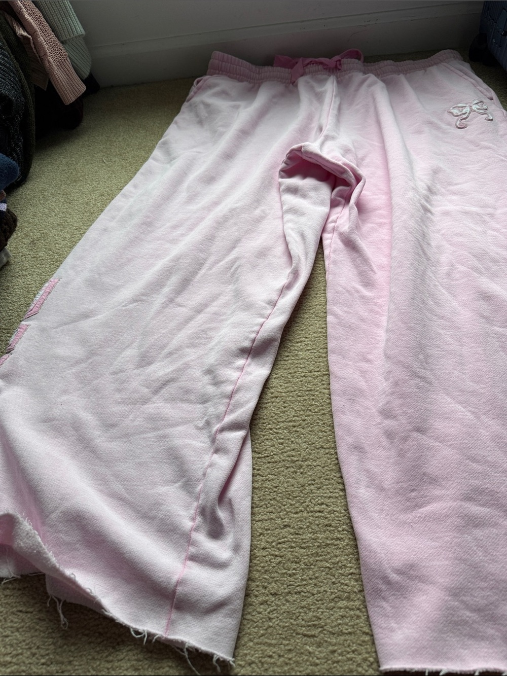 LoveShackFancy PINK Light Pink Fleece-Lined Lounge Pants- size XXL